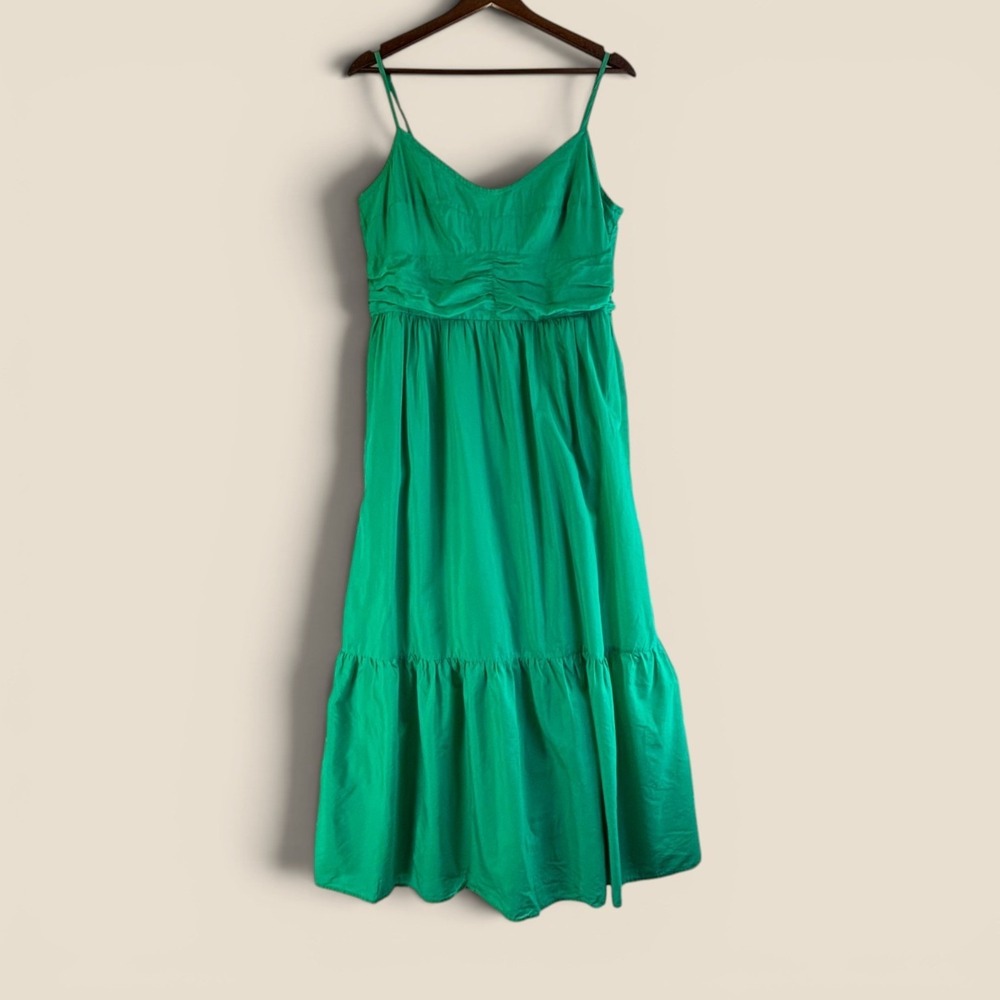 Midi Dress Universal Thread L Green Cotton Viscose Boho Tiered Smocked Sundress